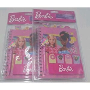 2 Barbie Tab Journal Spiral Notebook, Ballpoint Pen, Sticky Tabs, 96 Sheets